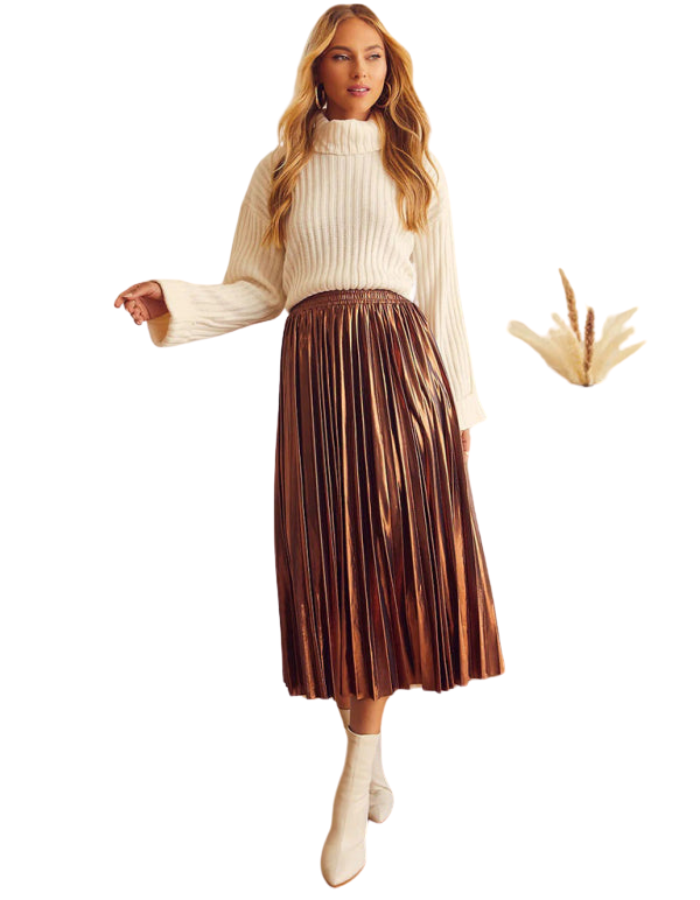 SHOPIQAT New Shiny Pleated High-Waisted A-Line Mid-Length Skirt - Premium from shopiqat - Just $9.900! Shop now at shopiqat